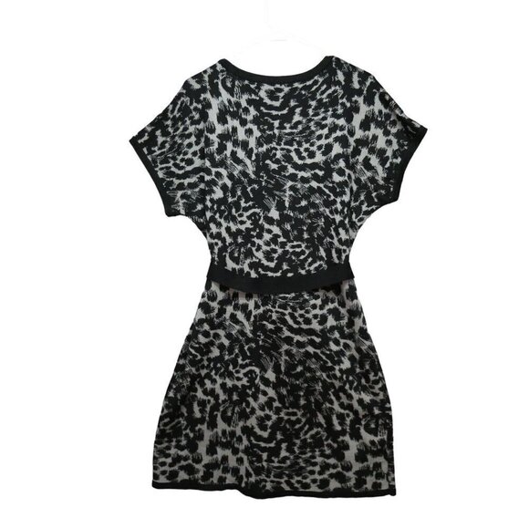 Calvin Klein Sz XL Black Gray Leopard Belted Sweater Dress Short Sleeve - Picture 2 of 8